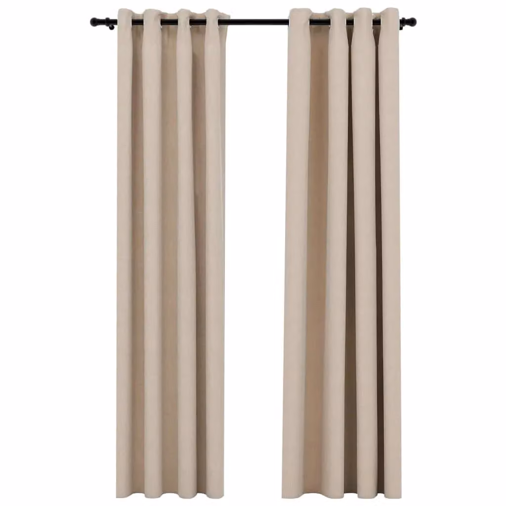 Berkfield Home Linen-Look Blackout Curtains with Eyelets, 2 Pack, Beige, W: 140 cm, H: 245 cm – 2