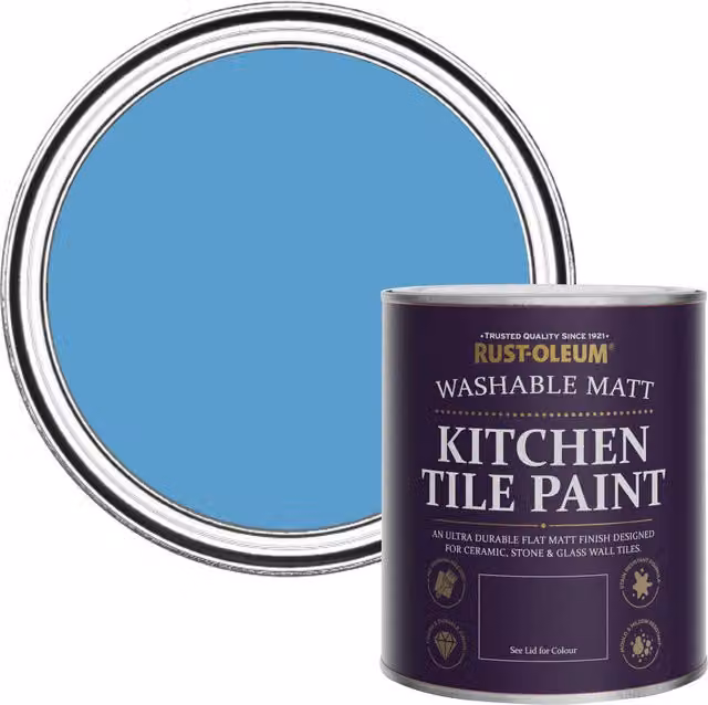 Rust-Oleum Kitchen Tile Paint in Matt Cerulean Blue, 750ml – 1