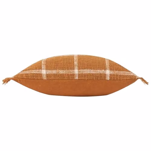 Yard Beni Checked Cotton Fringed Cushion in Orange and Beige, W/D/H: 45 x 45 x 45 cm – 2