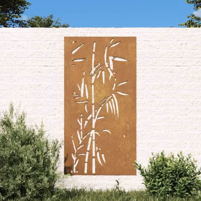 Berkfield Home Garden Brown Bamboo Design Corten Steel Wall Decoration, W: 105 cm, H: 55 cm – 1
