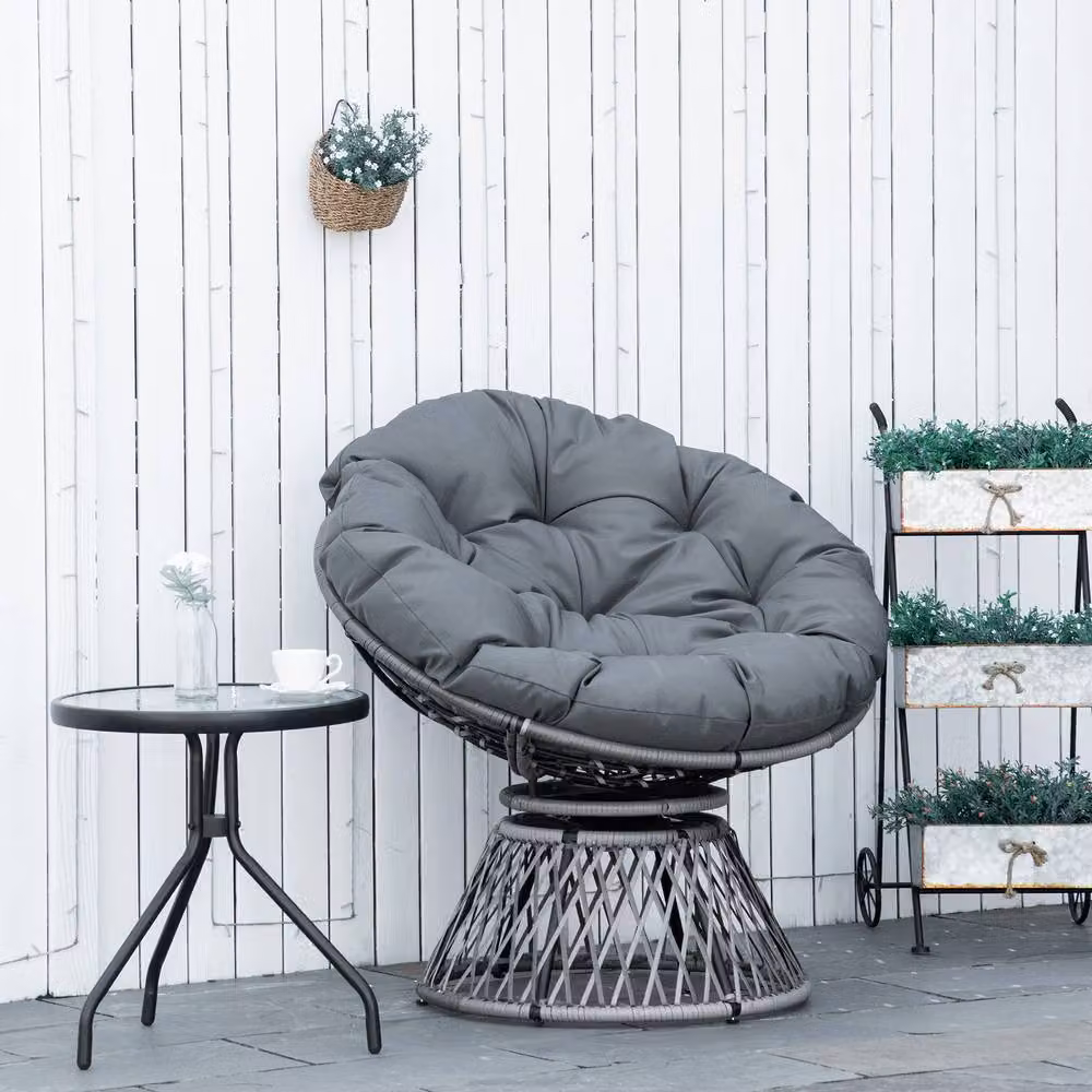 ERGOVEXA 360 Swivel Rattan Papasan Moon Bowl Lounge Chair in Grey – 3