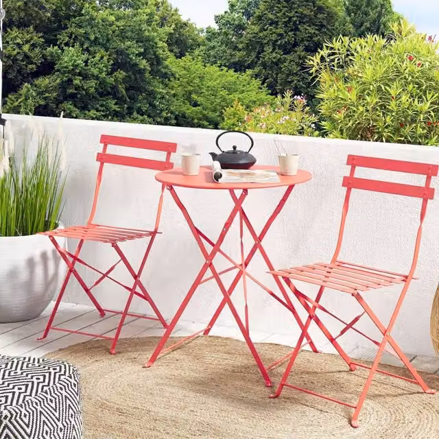 Wyld and Coco Prestige 3 Piece Red Metal Folding Bistro Set for Garden, Balcony or Terrace – 1