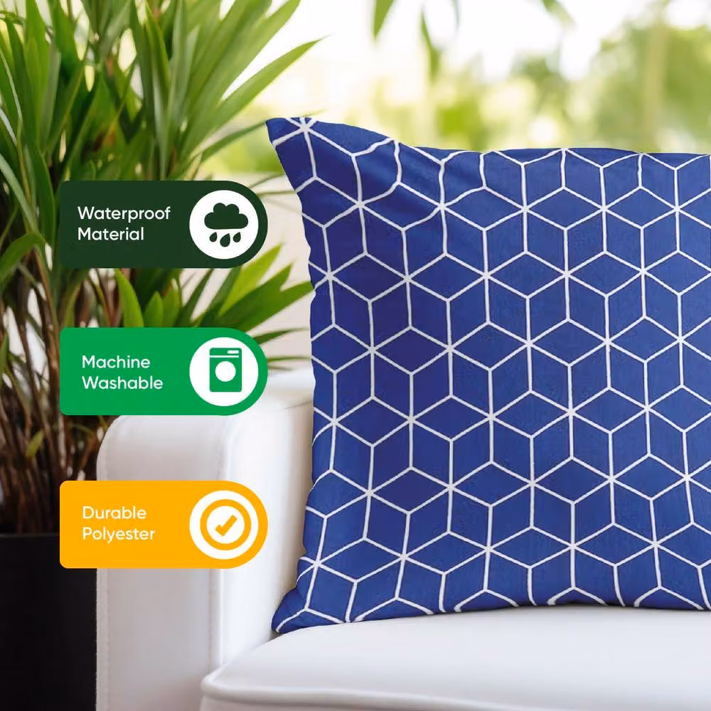 Gardenwize Pack of 2 Blue Square Outdoor Scatter Cushions with Removable Washable Covers – 5
