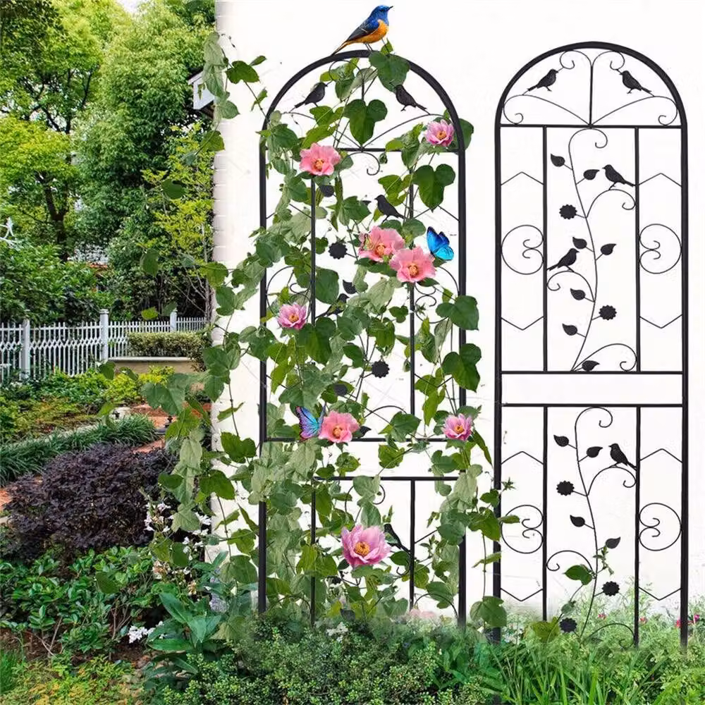 FLAVORA 2-Piece Black Powder-Coated Metal Garden Trellis Set for Ornamental Support – 3