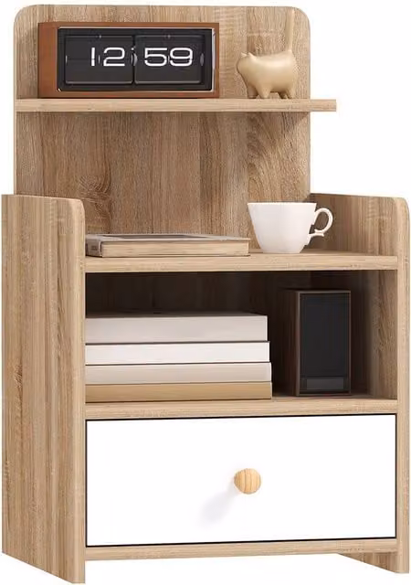 ERGOVEXA Multi-Storage Bedside Table in Brown and White Wood