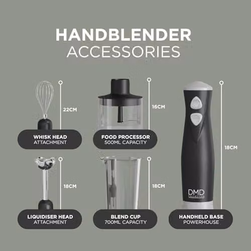 DMD Collective 5-in-1 Hand Blender Set in Matte Black with 350W Motor and Stainless Steel Blades – 2