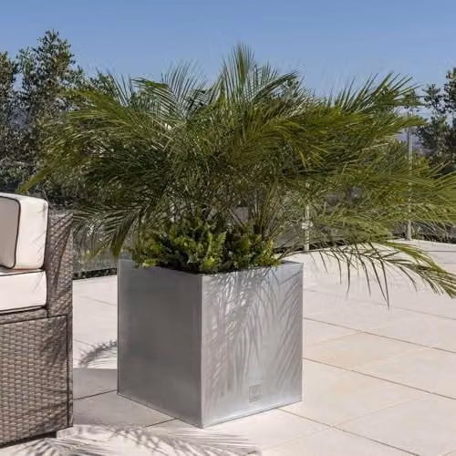 Primrose Silver Galvanised Steel Cube Planter Pot 40cm – 3
