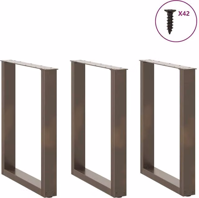Berkfield Home Modern U-Shaped Coffee Table Legs, 3 Piece Set, Brown Powder-Coated Steel, H: 72.5 cm x W: 70 cm – 1