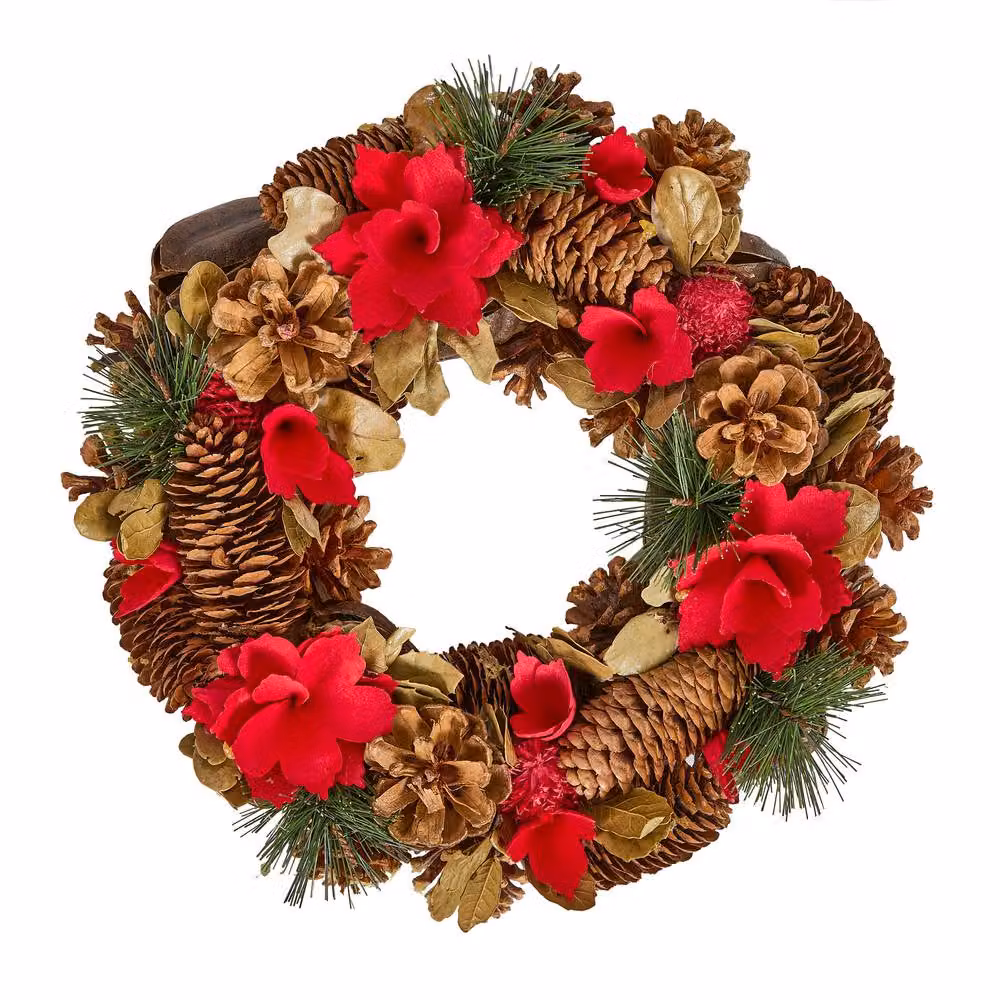 Dibor Woodland Rose Floral Front Door Wreath in Green, Red and Multicolour, Diameter: 32 cm – 2
