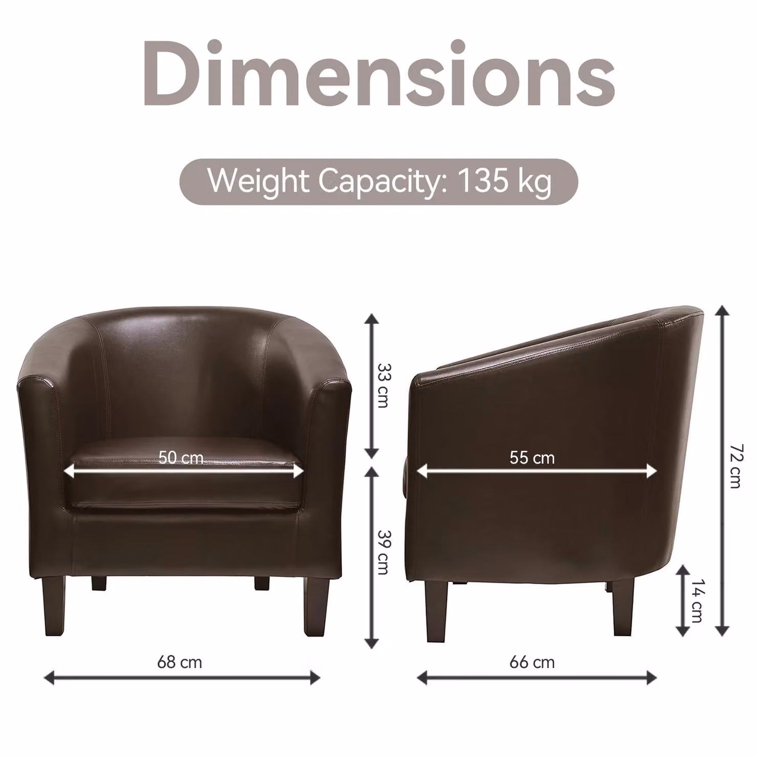 MCC Direct Brown Faux Leather Retro Tub Armchair with Solid Wood Frame – 6