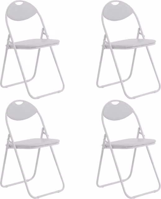 NOVECRAFTO Set of 4 White Metal Folding Chairs with Synthetic Leather Upholstery