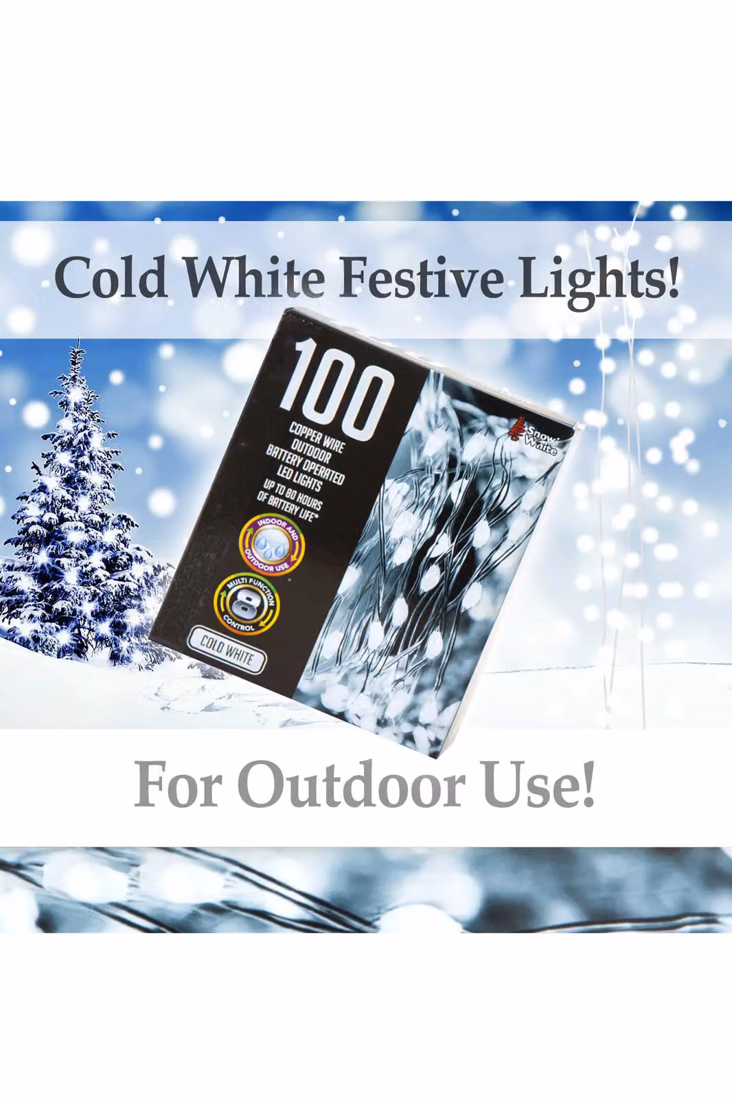 PMS VFM Cold White 100 LED Christmas Lights, 7m Multi-Function String Lights for Indoor and Outdoor Use – 3