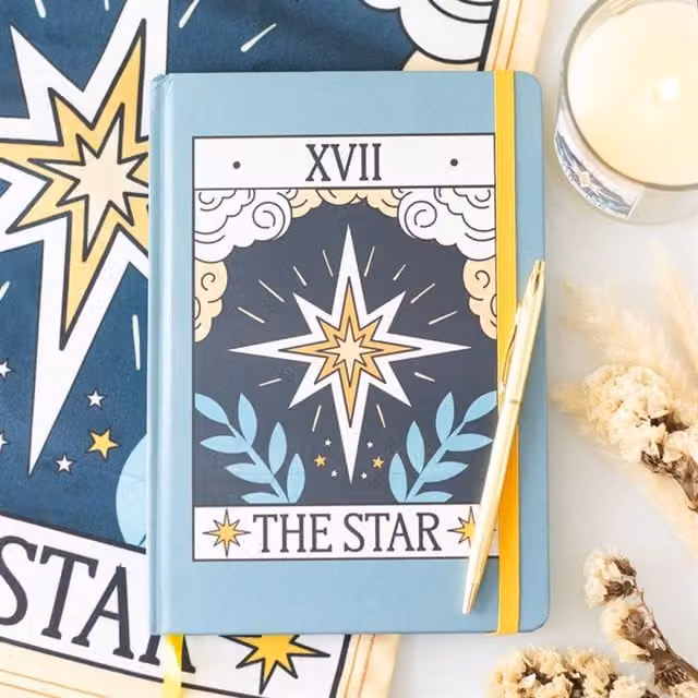 KDMK Star Vintage Tarot A5 Lined Hardcover Notebook in Blue and Gold