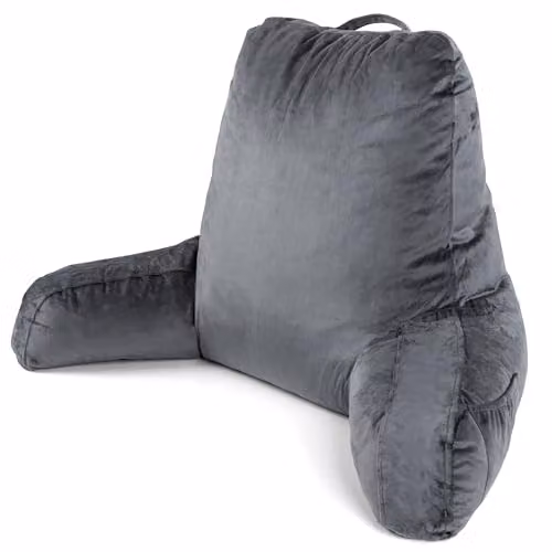 Dreamcatcher Grey Shredded Memory Foam Reading Pillow with Contoured Wedge Support and Removable Washable Velvet Cover
