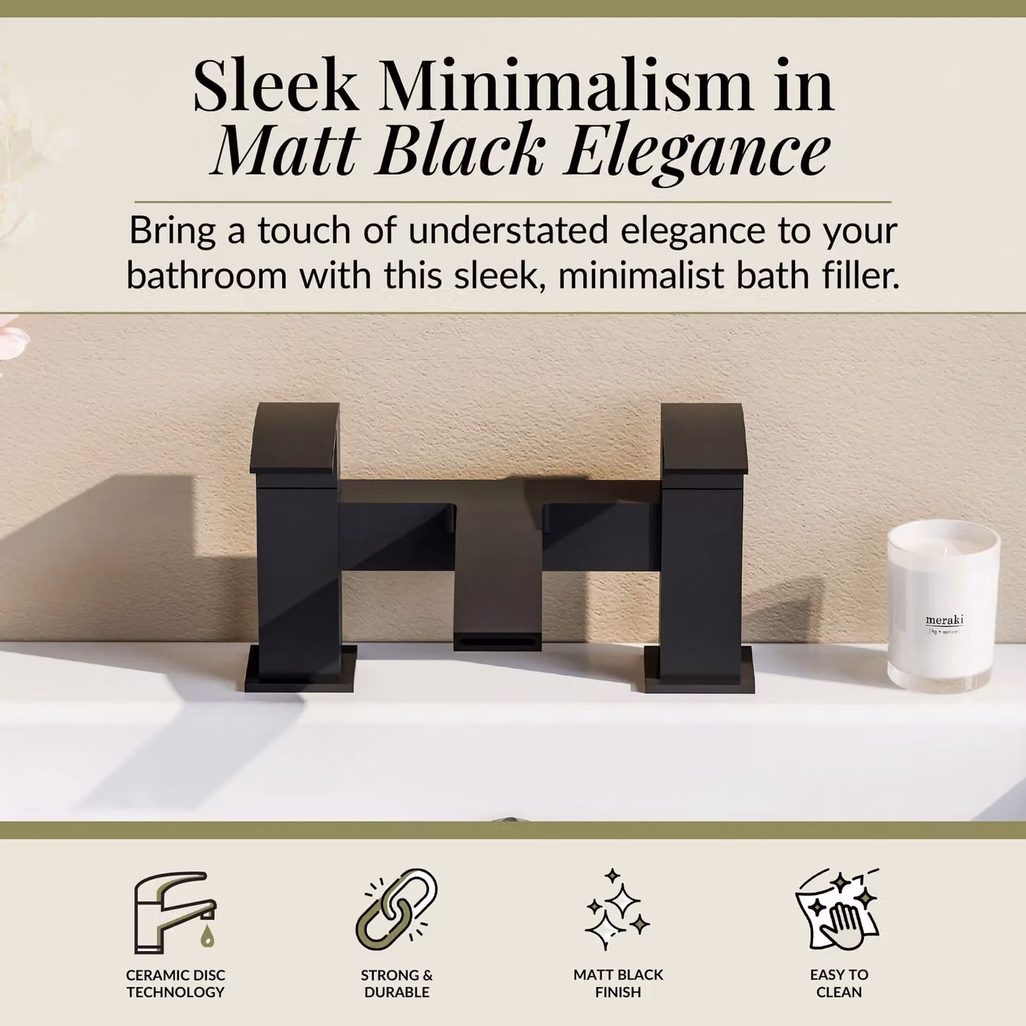 Balterley Contemporary Square Dual Lever Deck Mounted Bath Filler Tap with Ceramic Disc Technology, Matt Black, H x W x D: 23.0 x 12.7 x 13.8 cm – 2