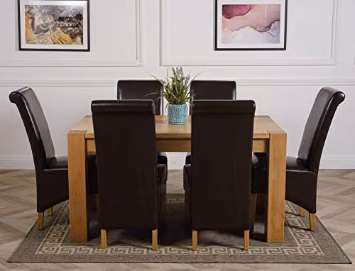 Thats Furniture Kuba Oak Dining Table and 6 Montana Leather Chairs Set, Brown and Black, W: 150 cm, D: 85 cm, H: 78 cm – 2