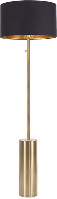 ValueLights Lexy Modern Dimmable Floor Lamp with Black and Beige Fabric Cylinder Shade and Antique Brass Metal Base, LED Bulb Included, Gold/Brass