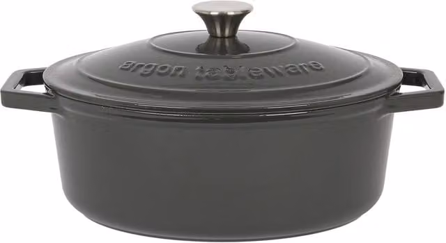 Argon Tableware Oval Enamelled Cast Iron Casserole Dish, 4.68 l, Grey