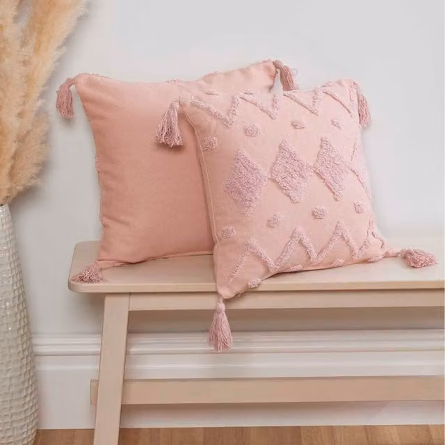 Rapport Home Juniper Tufted Square Cushion Cover, Pink, W/D/H: 43 x 43 x 43 cm