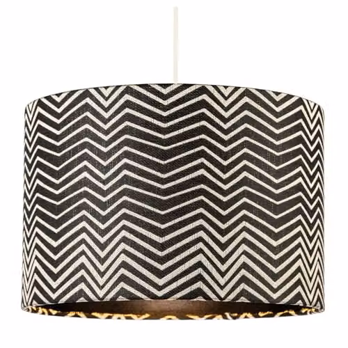 Happy Homewares Scandinavian Style Black and White Chevron Patterned Fabric Cylinder Lamp Shade W/D/H: 30 x 30 x 20 cm – 2