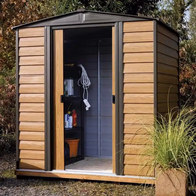 Rowlinsons Woodvale Metal Apex Shed with Floor in Brown W/D/H: 183 x 151 x 194 cm