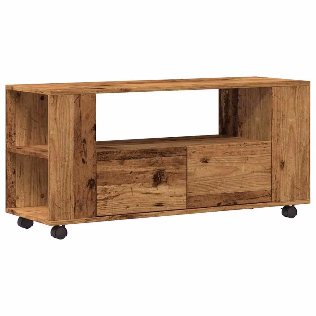 Berkfield Home TV Cabinet with Wheels in Old Wood Brown, W/D/H: 102 x 34.5 x 43 cm – 2