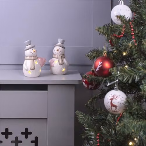 St Helens Home & Garden Ceramic Light Up Christmas Snowmen Tabletop Decorations, Pair, White and Multicolour – 3