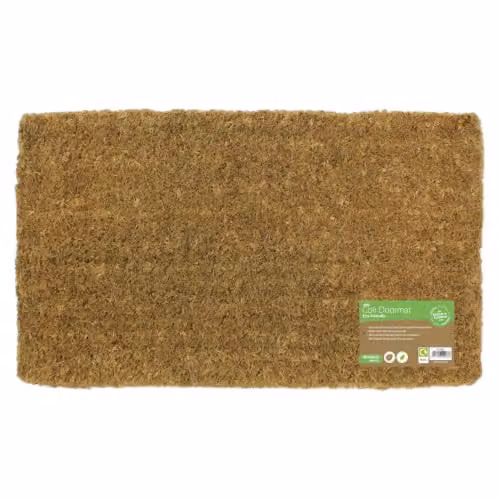 JVL Plain Natural 100% Coir Rectangular Entrance Door Mat, Brown, W: 40 cm, D: 68 cm