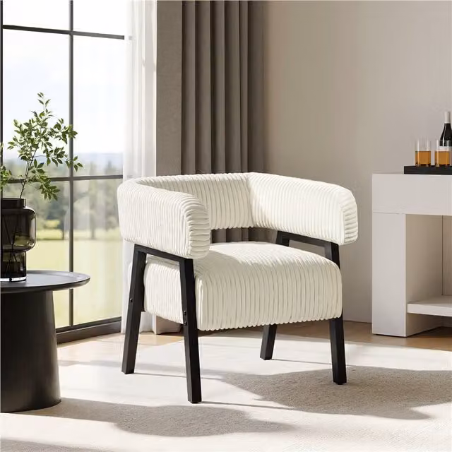Yaheetech Beige Corduroy Tub Armchair with Rubberwood Legs