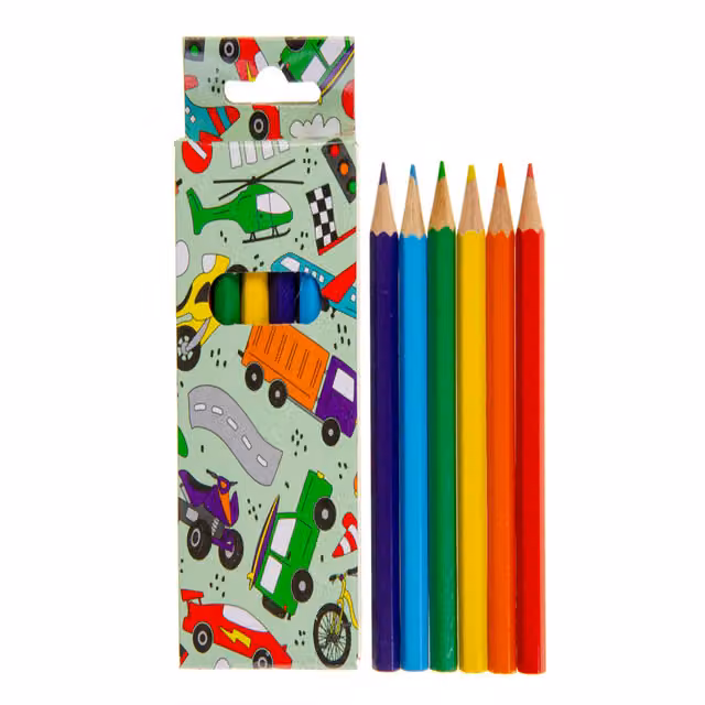 LG-Imports 12 Pack of 72 Multicolour and White Vehicle Themed Wax Wood Coloured Pencils, 9 cm