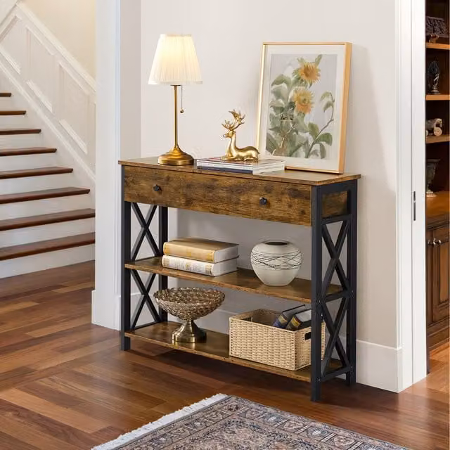 Yaheetech Industrial Wooden Console Table in Brown