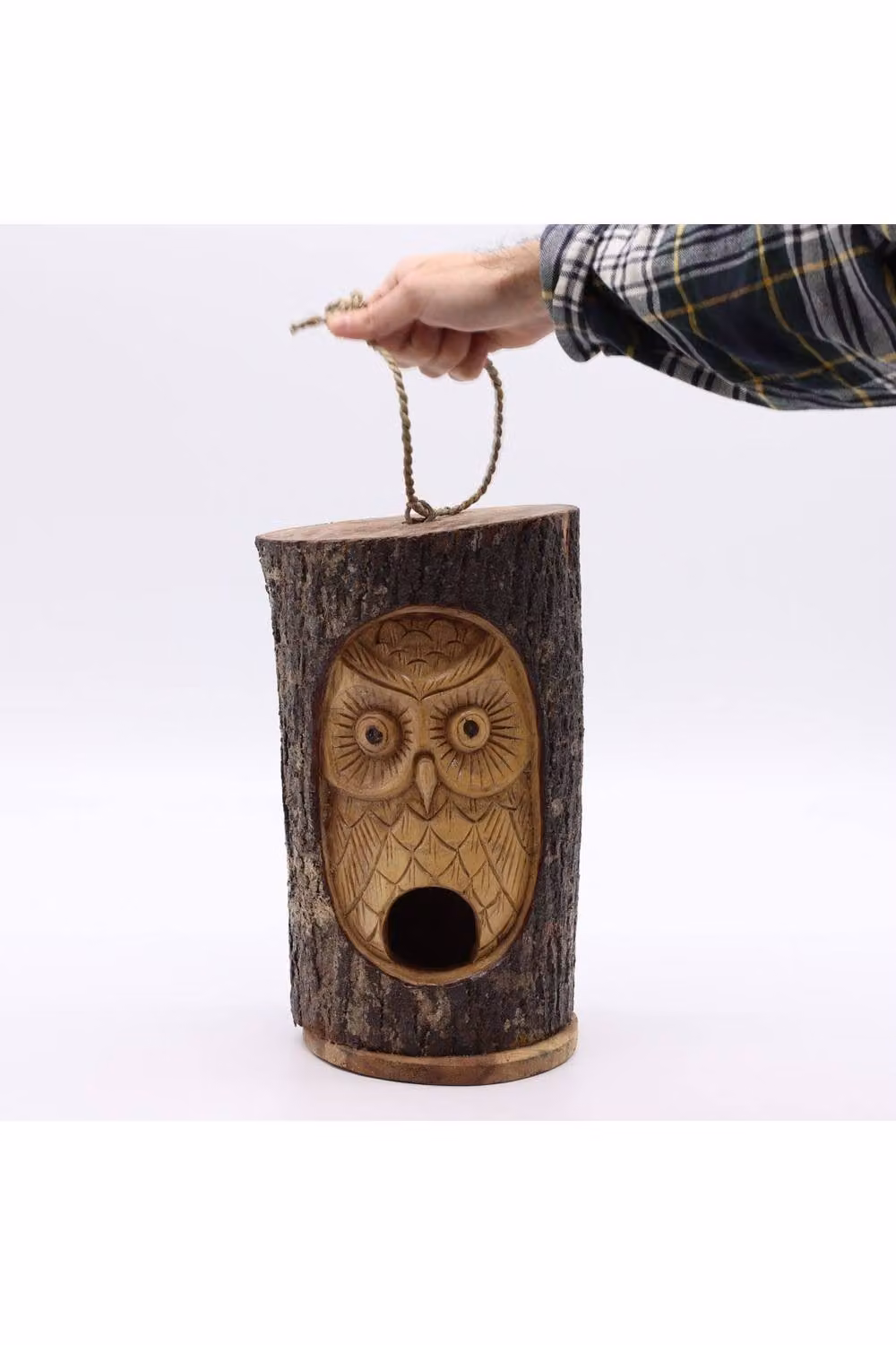 KDMD Wise Owl Bird House in Brown with Rustic Tree Trunk Face – 2