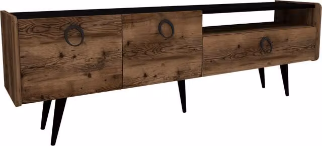 Destina Home Farelle Mid-Century TV Stand and Media Console in Black and Brown