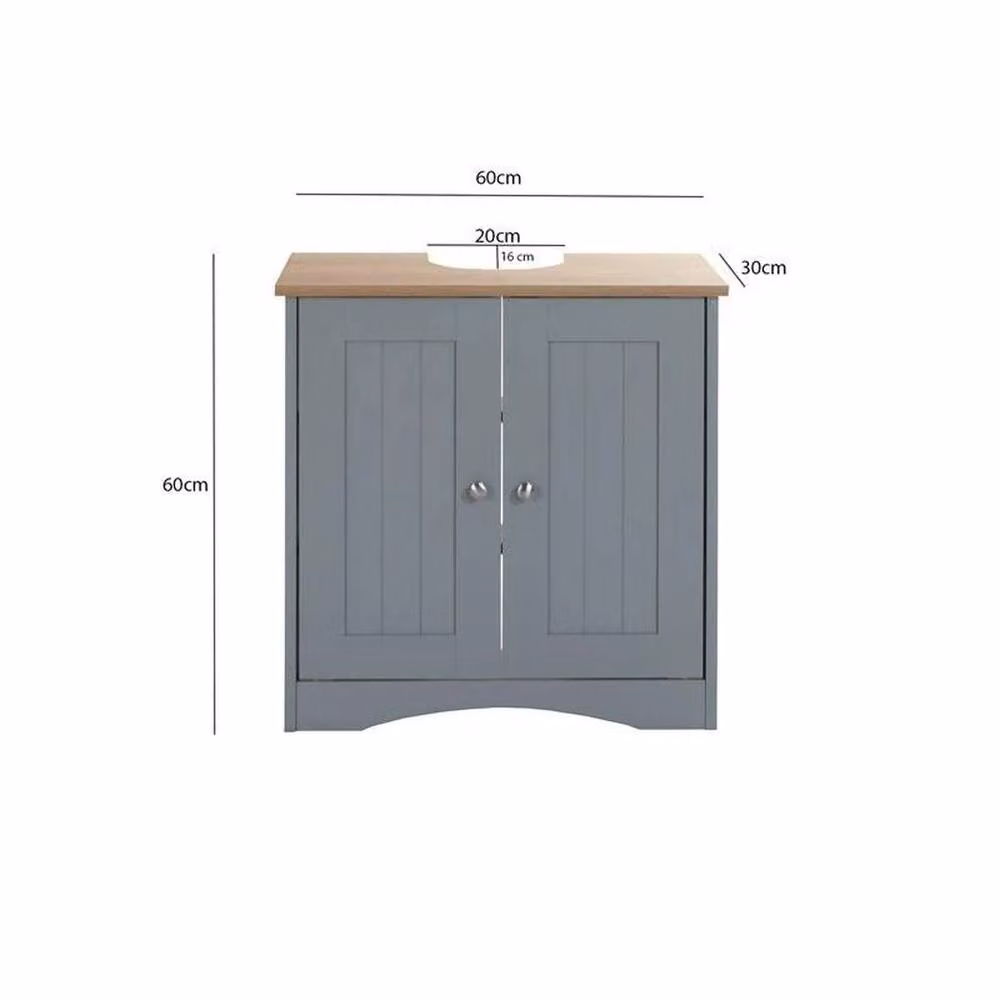 FORGEVIO Under Sink Bathroom Storage Cabinet, Grey and Oak Freestanding Basin Cupboard with Internal Shelves – 2