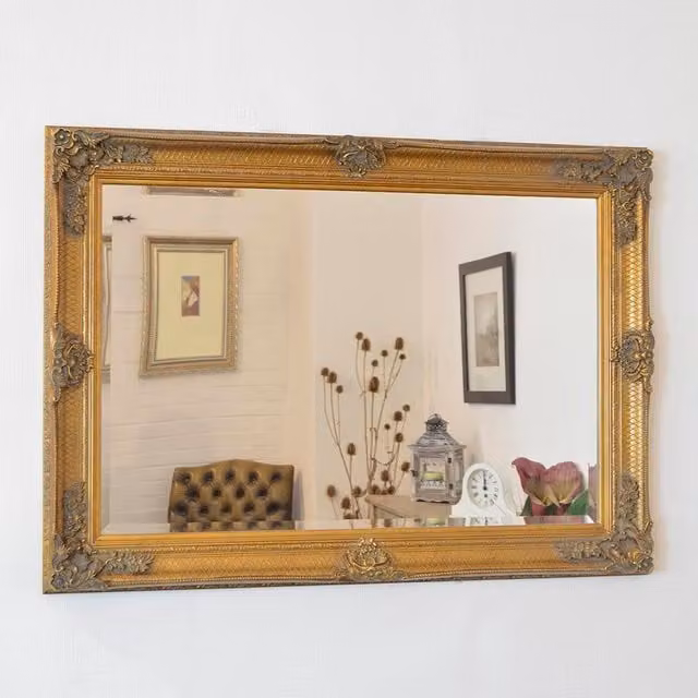 MirrorOutlet Abbey Antique Style Rectangular Gold Wall Mirror W: 110 cm, H: 79 cm