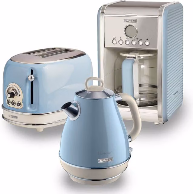 Ariete Blue Jug Kettle, 2 Slice Toaster and Filter Coffee Machine Set with Glass Elements – 2