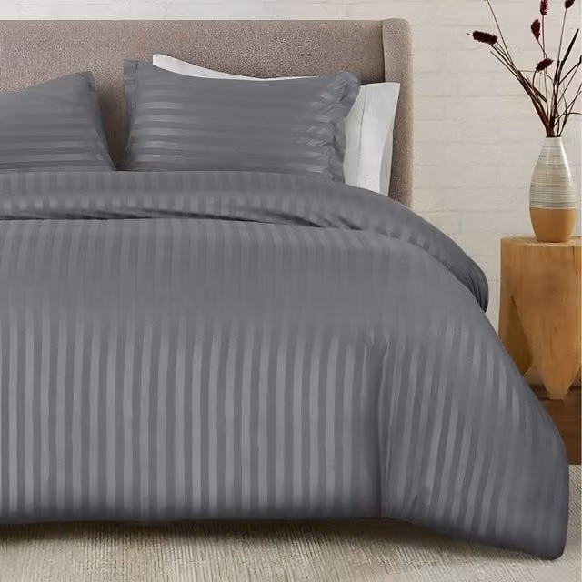 Cotton Passion Grey Striped Microfibre Duvet Cover and Pillowcase Set, W/D/H: 200 x 200 cm and 50 x 75 cm