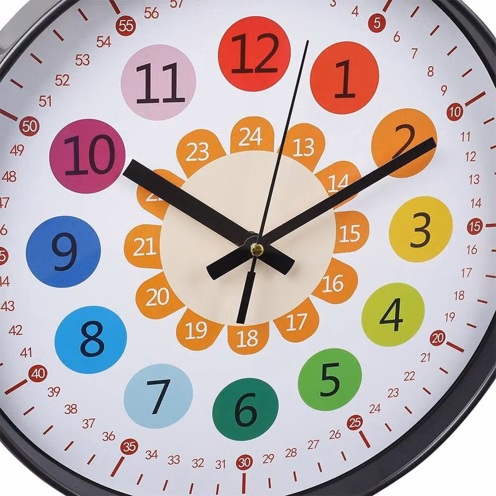 KORVIXA Silent Non Ticking Round Quartz Wall Clock in Black and Multicolour, W/D/H: 100 x 15 x 15 cm – 4