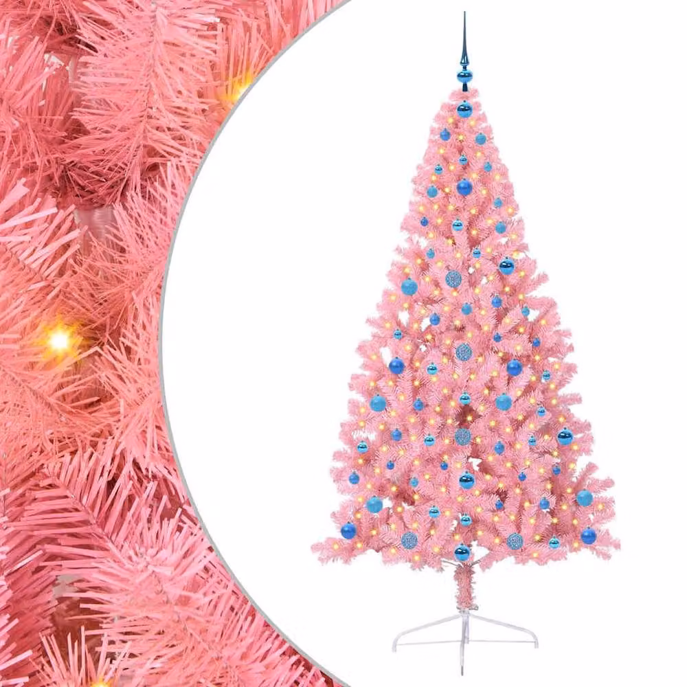 Berkfield Home Artificial Pre-lit Pink Christmas Tree with 300 LEDs, Height: 210 cm – 2