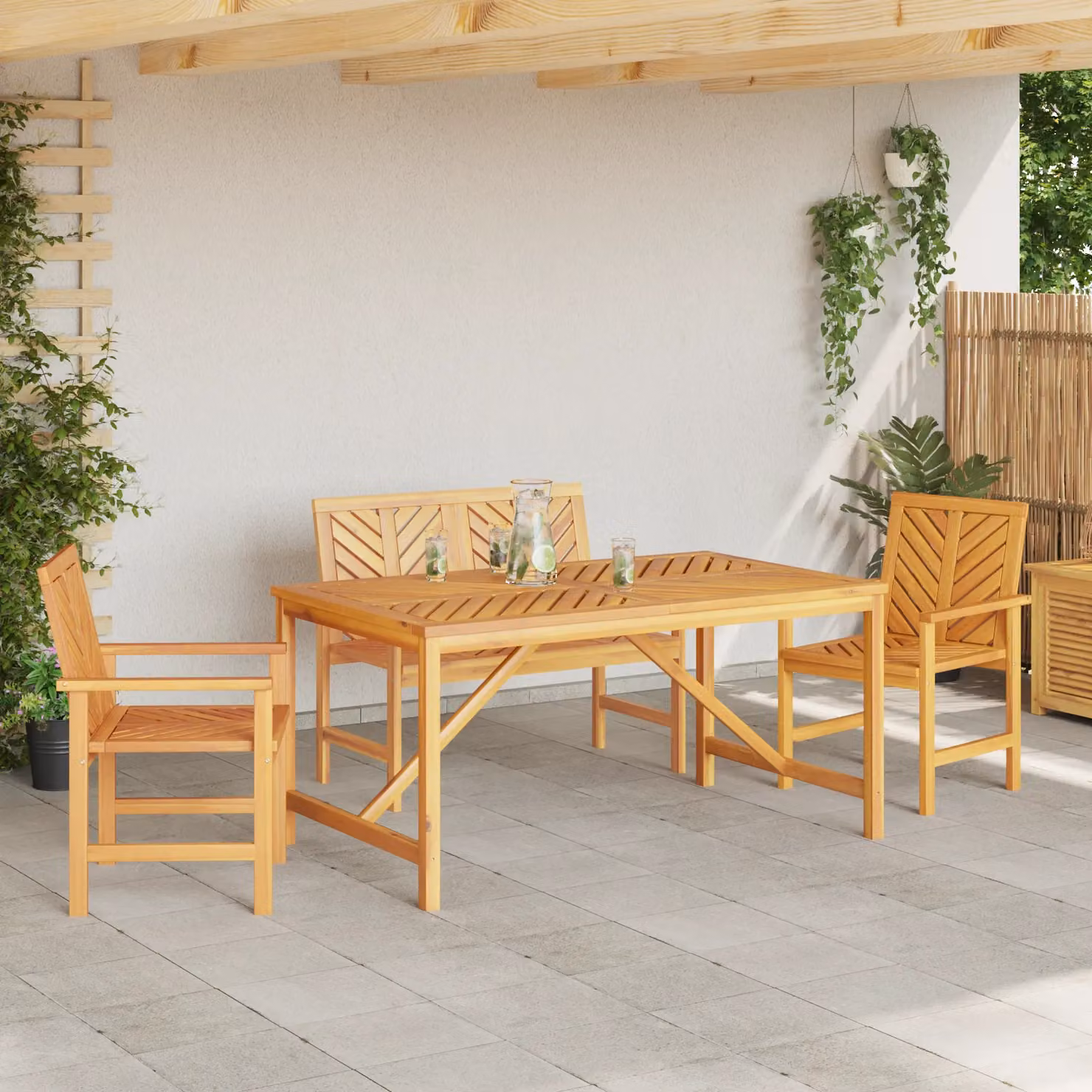 Berkfield Home 4 Piece Modern Geometric Garden Dining Set in Brown Oiled Acacia Wood – 3