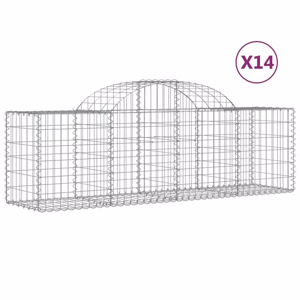 Berkfield Home Arched Gabion Baskets, 14 Piece Set, Silver Galvanised Steel, W: 200 cm, D: 50 cm, H: 60-80 cm – 2