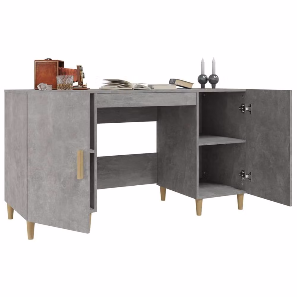 Berkfield Home Computer Desk in Concrete Grey, W/D/H: 140 x 50 x 75 cm – 3