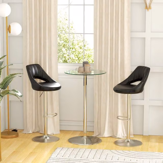 HOMCOM Round Bar Table with Transparent Glass Top and Steel Base for Kitchen or Dining Room, W/D/H: 60.0 x 60.0 x 102.0 cm – 1