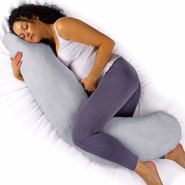 Aamira L Shaped Memory Foam Pregnancy Pillow, Grey, Machine Washable
