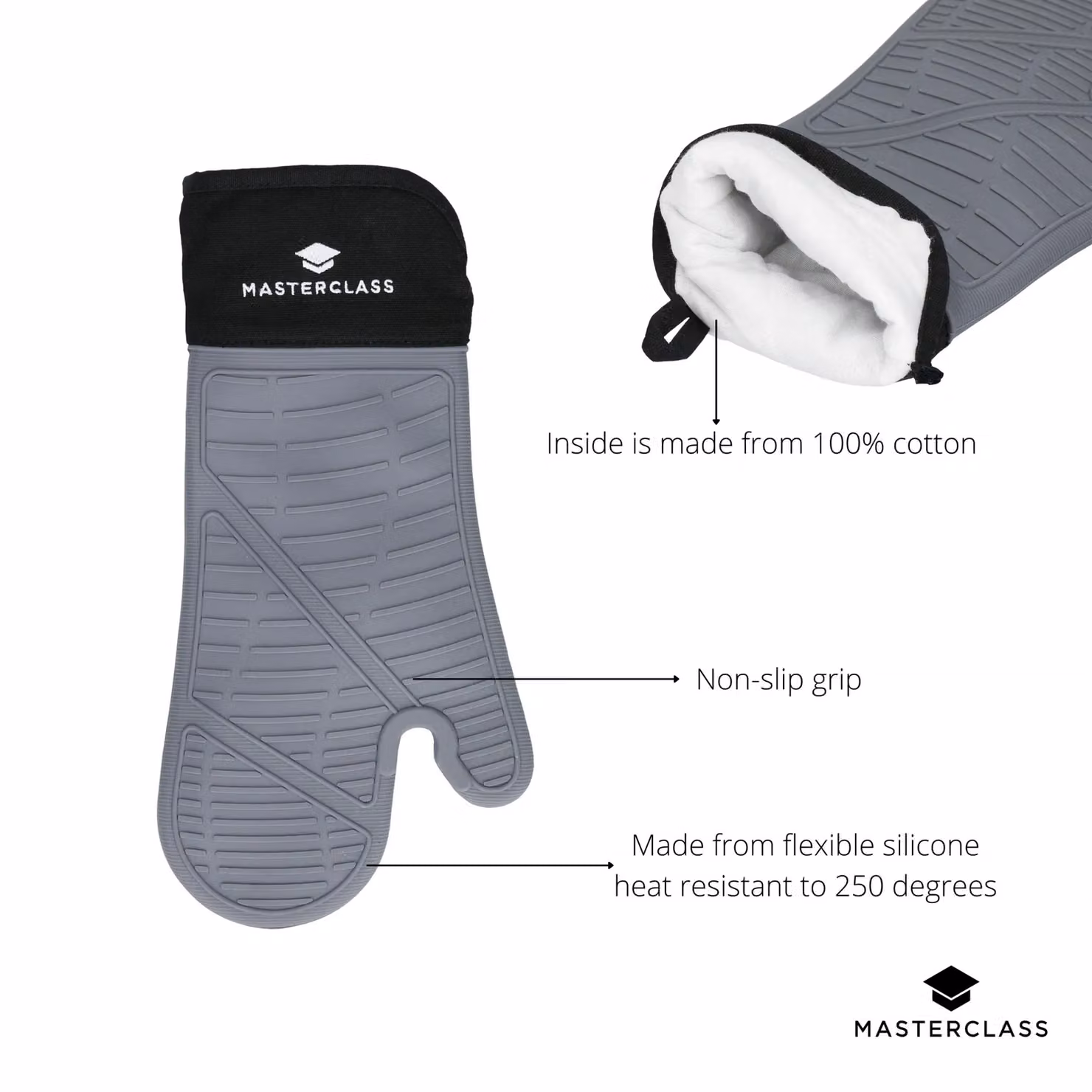 MasterClass Waterproof Non-Slip Silicone Oven Glove in Grey and Black – 5