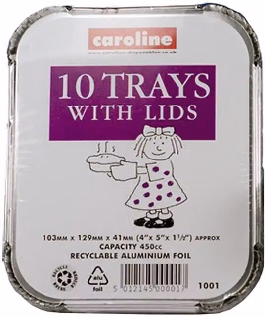 Caroline Rectangular Aluminium Food Containers with Lids in Silver, Pack of 10 – 1