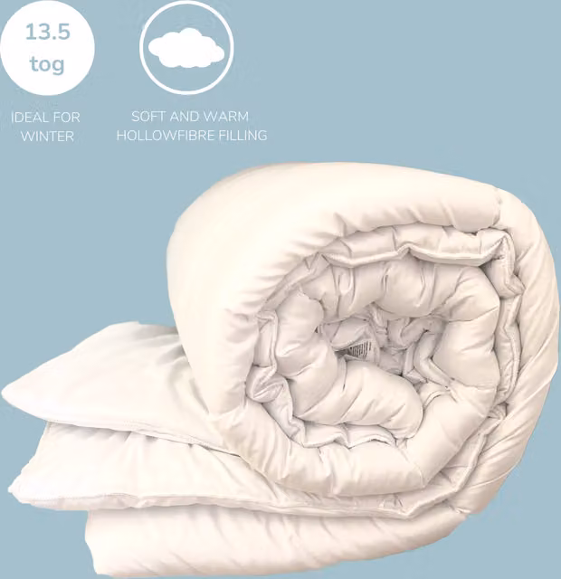 Homespace Direct Ltd 13.5 Tog Hollowfibre Winter Duvet, White, Double