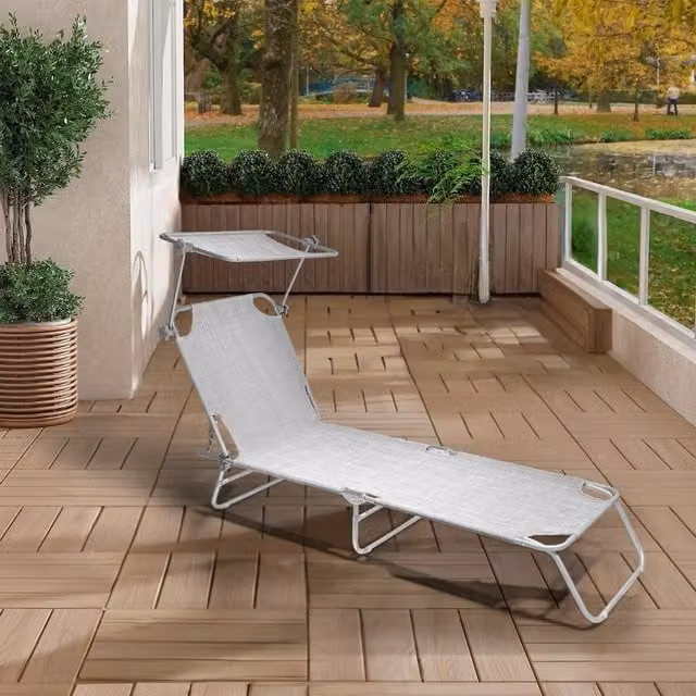Alivio Grey Textilene Folding Recliner Sun Lounger Chair with Adjustable Sunshade and Powder Coated Steel Frame
