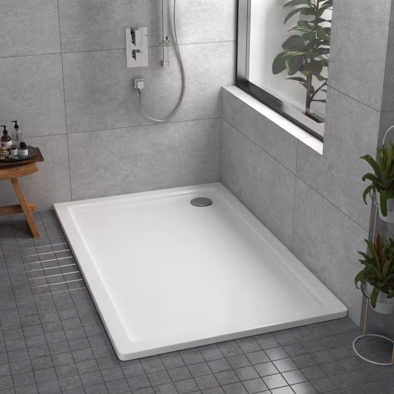 Apex Rectangular Mineral Cast Stone Shower Tray, White, W/D/H: 110 x 90 x 3 cm