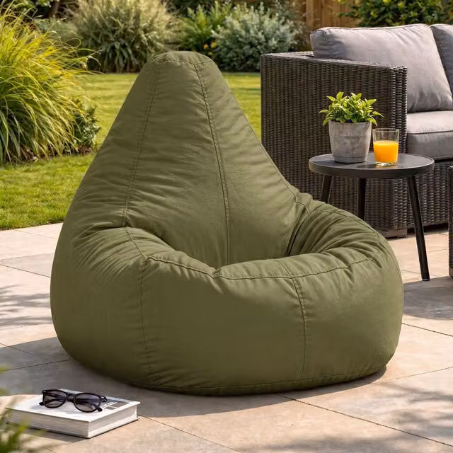 ICON Recliner Indoor Outdoor Bean Bag Chair in Khaki
